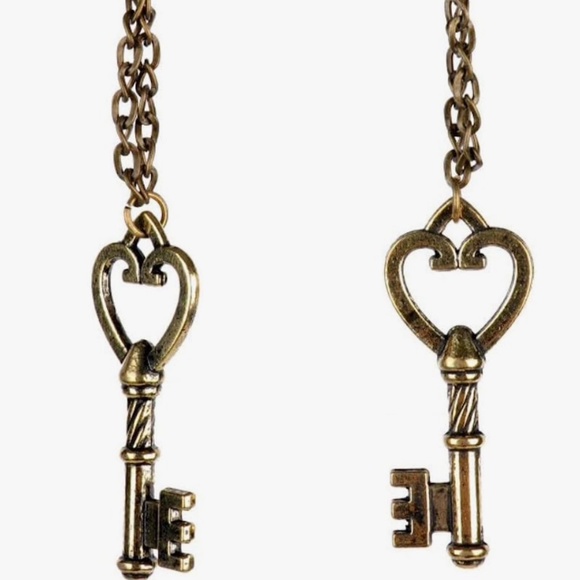 Heart Key Brass Earrings - Picture 3 of 3